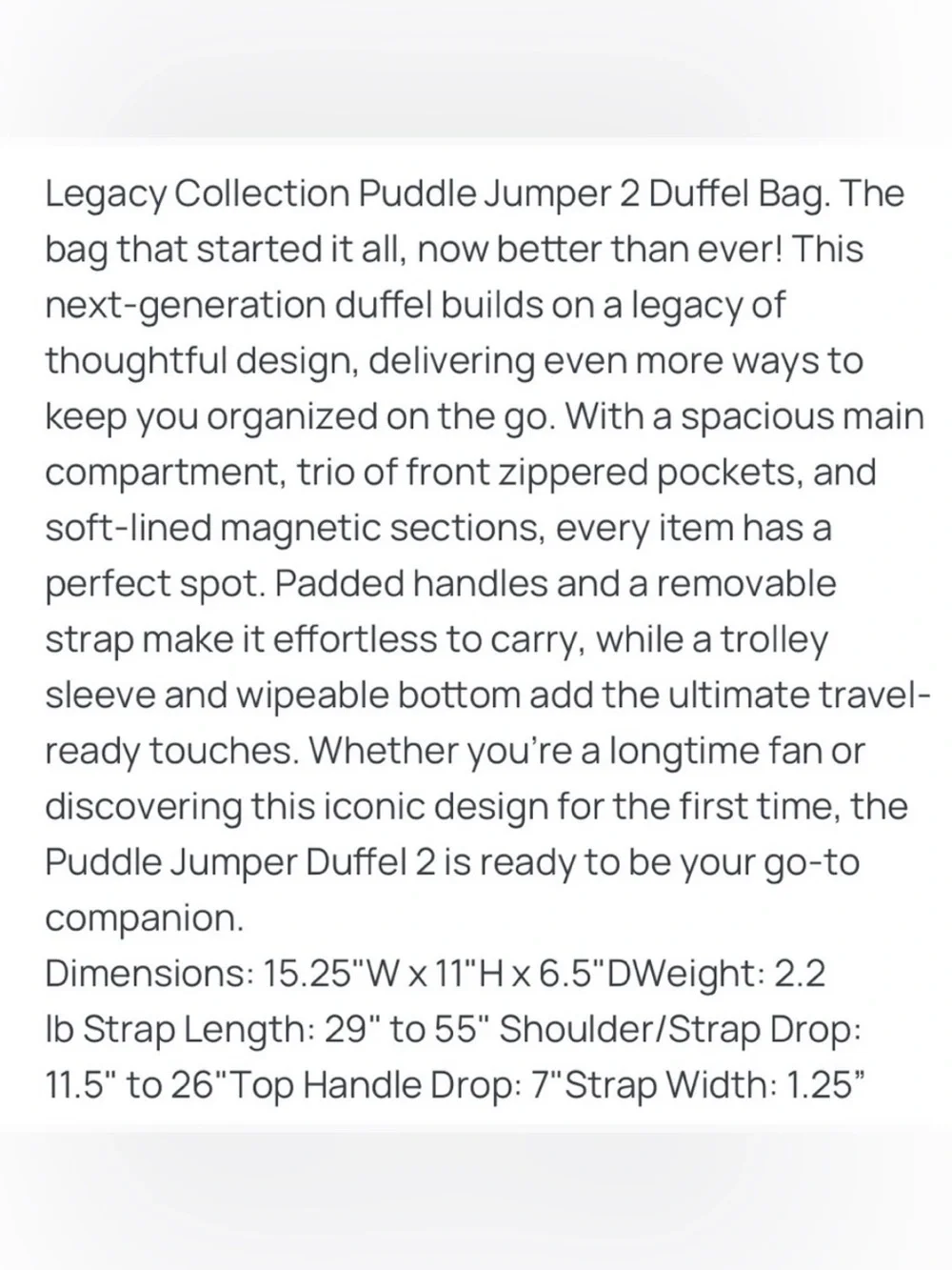 Lug Legacy Collection Puddle Jumper 2 Duffel Bag NWT